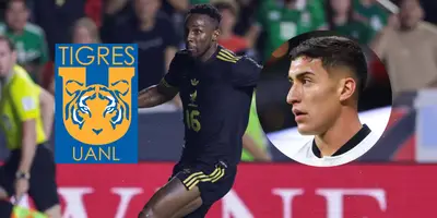 Alejandro Zendejas junto al escudo de Tigres / FOTO GOAL