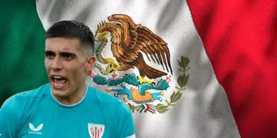 Álex Padilla junto a la bandera de México / FOTO RÉCORD