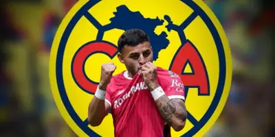 Alexis Vega junto al escudo del América