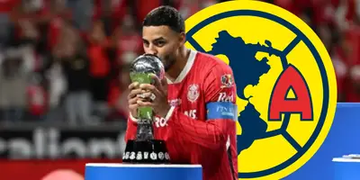 Alexis Vega junto al escudo del América / FOTO RÉCORD