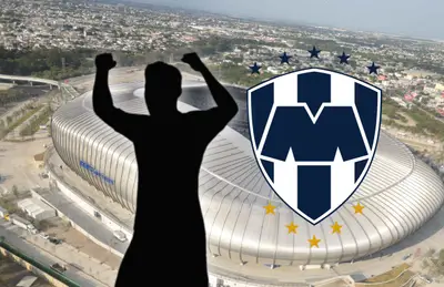 Alfonso González en forma de silueta y escudo de Monterrey/Foto Wikipedia.