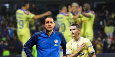 Álvaro Fidalgo celebra un gol con la camiseta del América en Liga MX