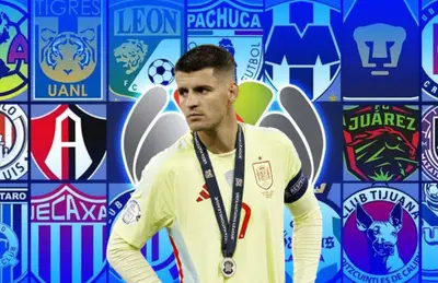 Álvaro Morata y logos de clubes mexicanos/Foto Récord.