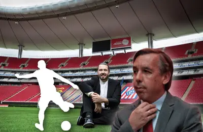 Amaury Vergara, silueta de futbolista y Emilio Azcárraga/ Foto Forbes.