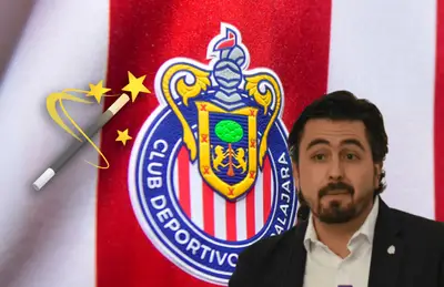 Amaury Vergara sorprendido, escudo de Chivas y emoji de varita/ Foto El Universal.