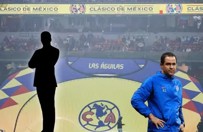 André Jardine con la manos en la cintura y silueta de entrenador/ Foto Récord.