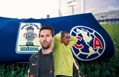 André Jardine con manos en la cabeza y Lionel Messi/Foto Club América.