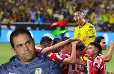 André Jardine, Erick Sánchez y jugadores de Chivas/Foto Infobae.