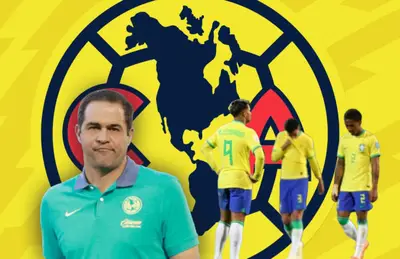 André Jardine serio y jugadores de Brasil de las categorías menores/ Foto Club América.