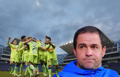 André Jardine y jugadores del América celebrando/ Foto Puebla.
