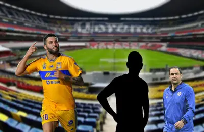 André Pierre Gignac celebrando en el Estadio Azteca, al lado, André Jardine.