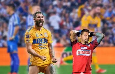 André Pierre Gignac celebrando y Jonathan Orozco/ Foto Tigres.