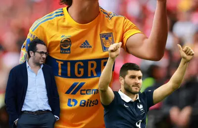 André Pierre Gignac celebrando y Mauricio Culebro/Foto TV Azteca.