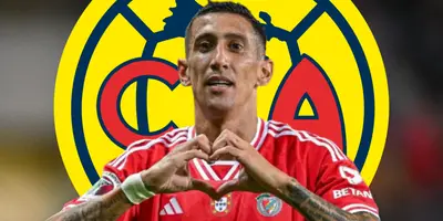 Ángel Di María junto al escudo del América / FOTO UEFA
