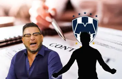 Antonio Mohamed, silueta de Jorge Rodríguez y escudo de Rayados/ Foto Wallpapers.com