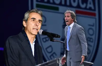 Armando Martínez y Guillermo Almada gritando/ Foto Pachuca.