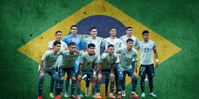 Bandera de Brasil tomada de Canva, con jugadores de México al frente