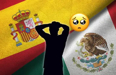 Bandera de México y España, silueta de jugador con las manos en la cabeza/Foto Tiempo y Forma.