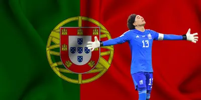 Bandera de Portugal de fondo, tomada de Canva, con Ochoa al frente