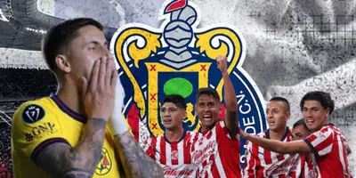 Brian Rodríguez junto a futbolistas de Chivas / FOTO RÉCORD
