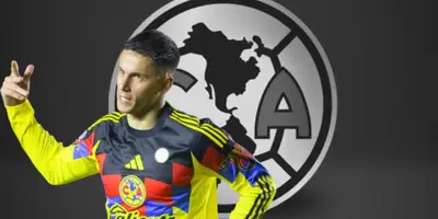 Brian Rodríguez junto al escudo del América / FOTO JUAN FÚTBOL
