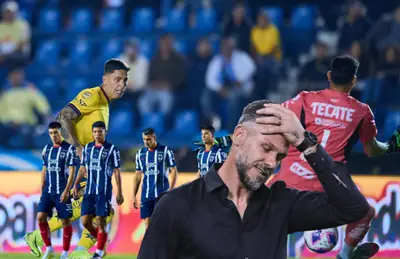 Brian Rodríguez tirando a gol, Martín Demichelis y jugadores/ Foto San Cadilla El Norte.