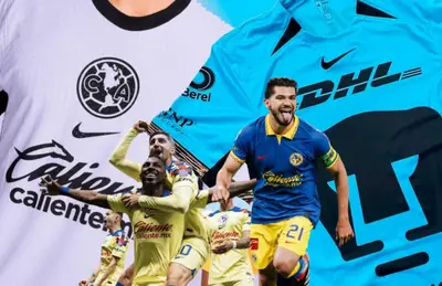 Camisetas de América y Pumas, Henry Martín y otros más celebrando/ Foto Récord.