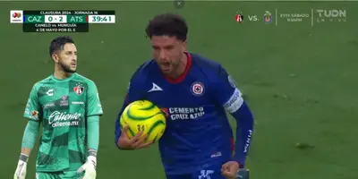 Captura de pantalla de Ignacio Rivero celebrando el gol de Cruz Azul tomada de TUDN.