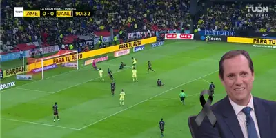 Captura de pantalla de TUDN, en el gol de Quiñones en la final América vs Tigres.