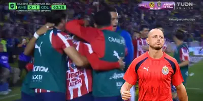 Captura de TUDN del gol de Alvarado, con Hernández al frente