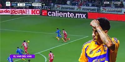 Captura de TUDN del polémico penal no marcado a Antuna