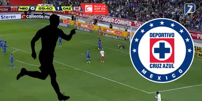 Captura de TV Azteca, con escudo de Cruz Azul al frente