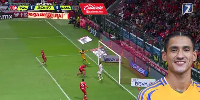 Captura de TV Azteca del autogol de Toluca, con Antuna al frente