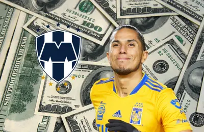 Carlos Salcedo entre dólares y escudo de Rayados/Foto tOrange.biz
