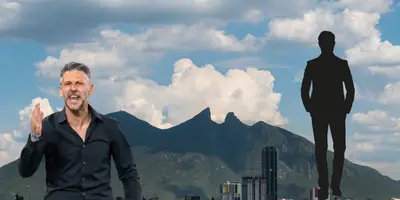 Cerro de la silla de fondo, tomado de Canva, con Demichelis al frente