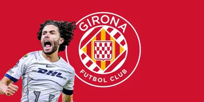 César Huerta junto al escudo del Girona FC / FOTO ESPN