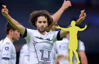 César Huerta y silueta de jugador celebrando/ Foto Soy Fútbol.