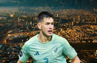 César Montes y ciudad de Nuevo León de fondo/Foto Roberto Ríos.