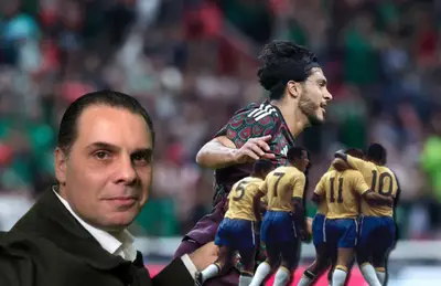 Christian Martinoli, Raúl Jiménez y jugadores de Brasil/ Foto Deportrece.