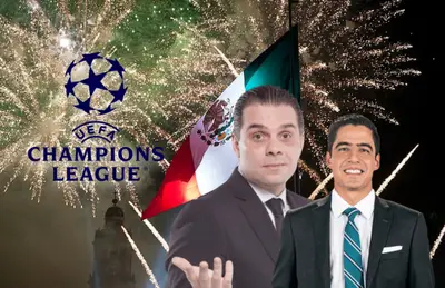 Christian Martinoli y Andrés Vaca, logo de Champions League/ Foto Gobierno Federal.