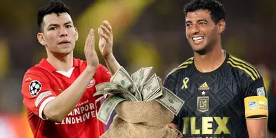 Chucky Lozano, Carlos Vela y en medio un costal de billetes / Foto EFE