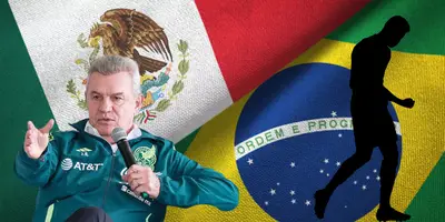 Collage bandera de México y Brasil, tomado de Expansión, con Aguirre al frente