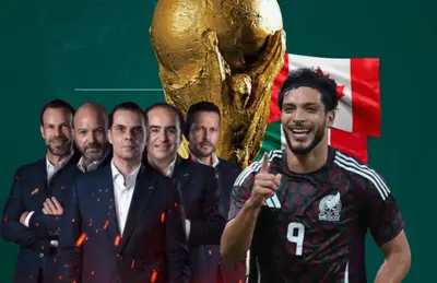 Comentaristas de TV Azteca y Raúl Jiménez celebrando/Foto Metro Noticias.