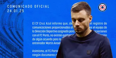 Comunicado de Cruz Azul de fondo, con Anselmi al frente