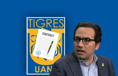 Contrato Animado, logo de Tigres y Mauricio Culebro boquiabierto/Foto Rayados.
