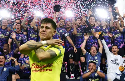Cristian Calderón emocionado y jugadores del América celebrando/ Foto Cracks.