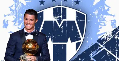 Cristiano Ronaldo junto al escudo de Rayados / FOTO SPORTING NEWS