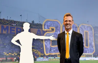 Diego Cocca sonriendo y silueta de futbolista /Foto Telediario.