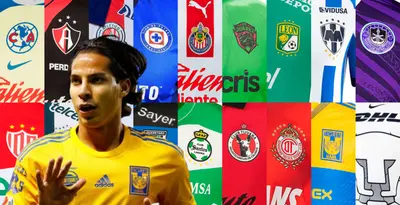 Diego Lainez junto a escudos de clubes de la Liga MX / FOTO NACIÓN DEPORTES