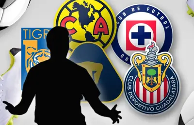Diego Reyes en forma de silueta y escudos de Chivas, América, Cruz Azul y Pumas/Foto ESPN.